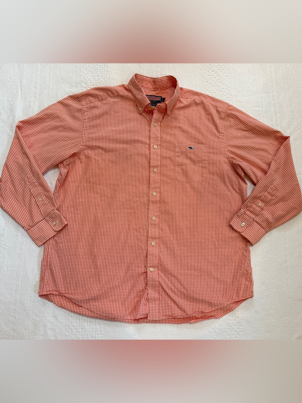 Vineyard Vines Tucker Oxford Button Down Shirt Orange White Plaid Men’s XL